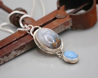 Plume Agate And Opal Necklace: Sterling Silver Pendant