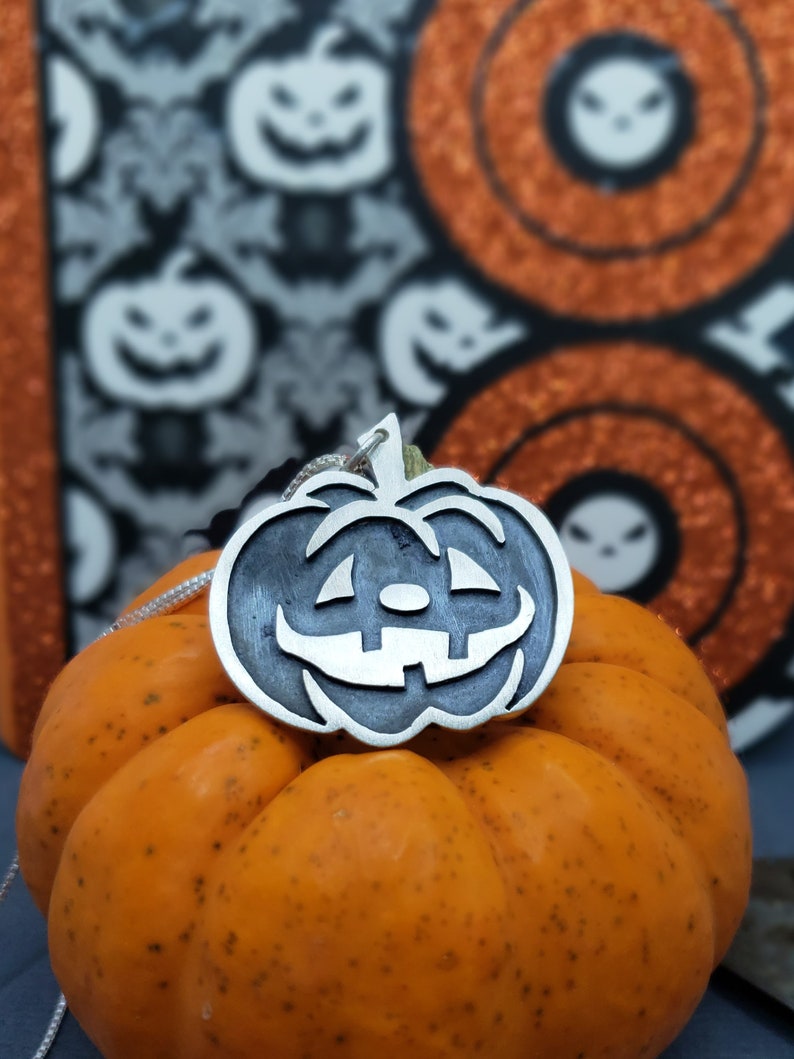 Silver Jack-o'lantern Necklace Handmade image 1