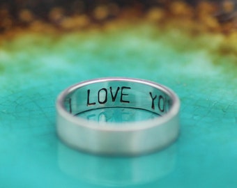 Promise Ring - Mens or Womens Personalized Inscription Text Message Boyfriend or Girlfriend Band