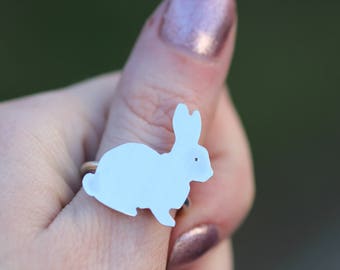 Silver Bunny Rabbit Ring, Handmade Animal Jewelry, Size 7