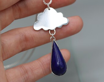 Handmade Sterling Silver Lapis Lazuli Raindrop Pendant Necklace