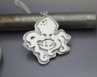 Silver Kraken Necklace, Handmade