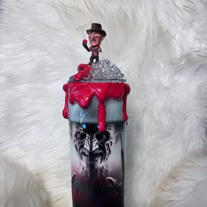 Glow in the dark Scary Freddy Halloween Tumbler with 3D blood drip and lid topper