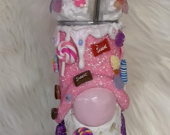 3D Candy Gnome Tumbler with lid topper