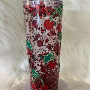 Rhinestone Cherry Snow-Globe tumbler