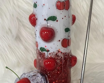 Vaso de cereza con purpurina 3D y decoración de hielo