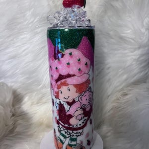 Glittered strawberry Tumbler with drip and lid topper