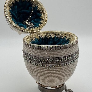 White Beaded Egg Trinket Box - Perfect unique one of a kind Christmas Gift.