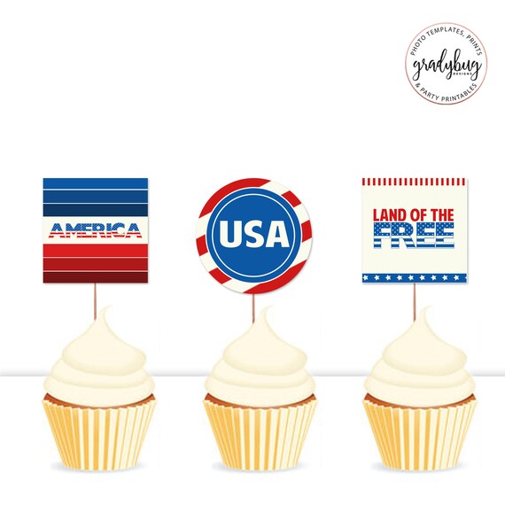 4th Of July Cupcake Toppers Printable 4th Of July Cupcake Etsy