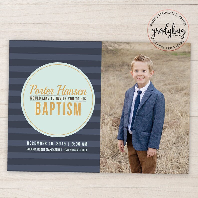 LDS Baptism Invitation Boys Baptism Announcement Blue Etsy