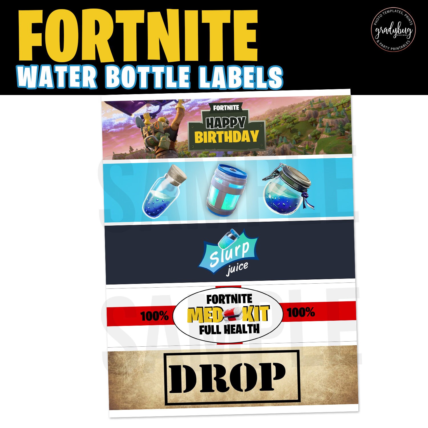 Fortnite Printable Fortnite Water Bottle Labels Xbox | Etsy
