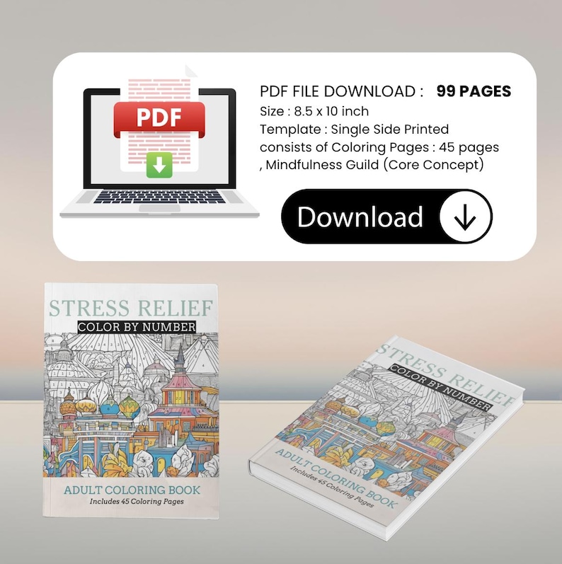 Printable Color by Number Stress Relief Coloring Book for Adult with