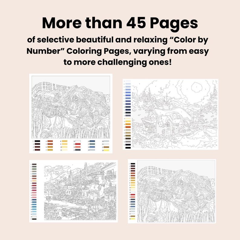 Printable Color by Number Stress Relief Coloring Book for Adult with