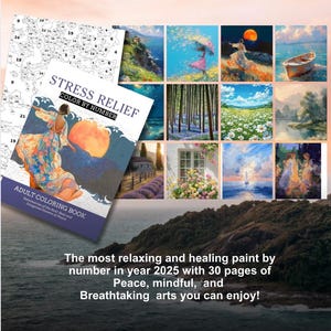 Beautiful Landscape Color by Number / Stress Relief Coloring Book for Adult / 30 Amazing Coloring pages/ Paint by Numbers
