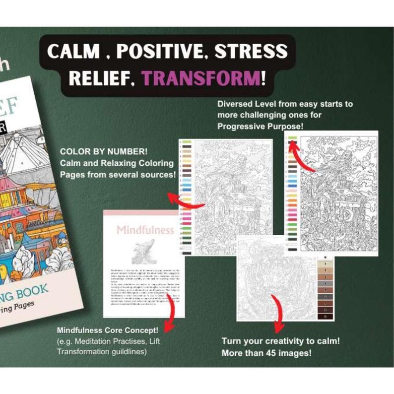 Printable Color by Number Stress Relief Coloring Book for Adult with