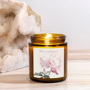 Peony Bloom with Grace Candle Amber Jar 4oz Gift for Her
