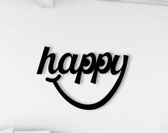 Happy Smile Metall Wandkunst: Moderne schwarze Typografie Dekor