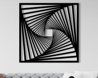 Helix Wanddekor | 3D quadratische Swirl Metallwandkunst | 3D Metall Wand Kunst | Black Metal Wand-Kunst-Dekor | Spirale Wand Dekor 3D Wand Kunst Wohnkultur