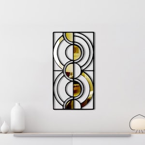 Abstract Geometric Mirror Plexi Wall Metal Decor, Modern Geometric Metal Wall Art – Black & Gold Plexiglass Mirror Abstract Wall Decor Gifts