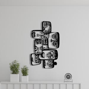 Abstract Black Metal Wall Art - Geometric Faces Design for Modern Living Room, Bedroom, or Contemporary Home Decor
