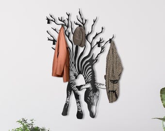 Zebra Metal Wall Hooks Unique Art | Metal Zebra Coat Rack Art Decor| Hat Rack Wall Art Safari Nursery Decor| Wall Hook Zebra Farmhouse Decor