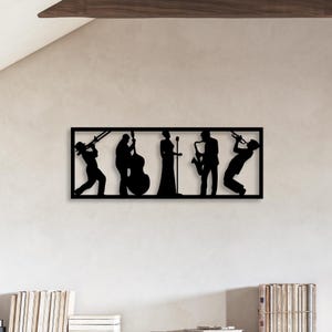 Jazz Musician Metal Wall Art - Black Silhouette Band Design for Living Room, Music Lovers, and Home Decor