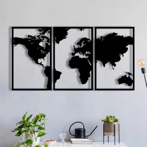 3 Piece Metal World Map Wall Art Set - Modern Home Decor
