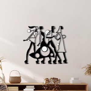 Modern abstract woman metal wall art,Fashion minimalist wall sculpture,Black metal wall art for living room, Dancing ladies metal wall decor