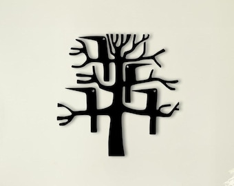 Arte murale in metallo a forma di albero di corvi, decorazione con silhouette di albero di corvo, decorazione murale con uccello gotico, arte della natura in metallo nero, decorazione murale minimalista moderna