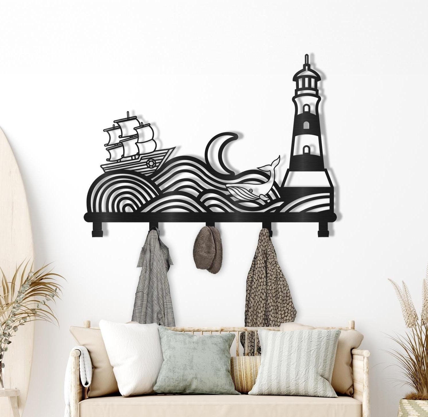 Marine Themed Lighthouse Metal Wall Deco, Stylish and Modern Lantern Design, Perfect Choice for Home Decor, Souvenir Gift and Living Space