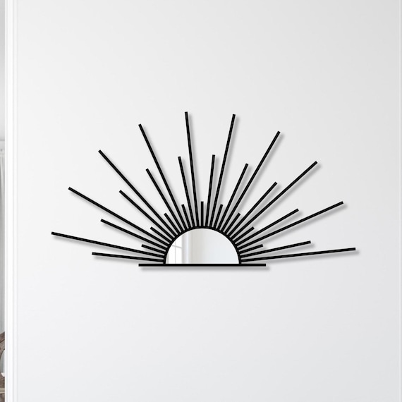 Boho Sunshine Mirror: Black Metal Wall Art Decor