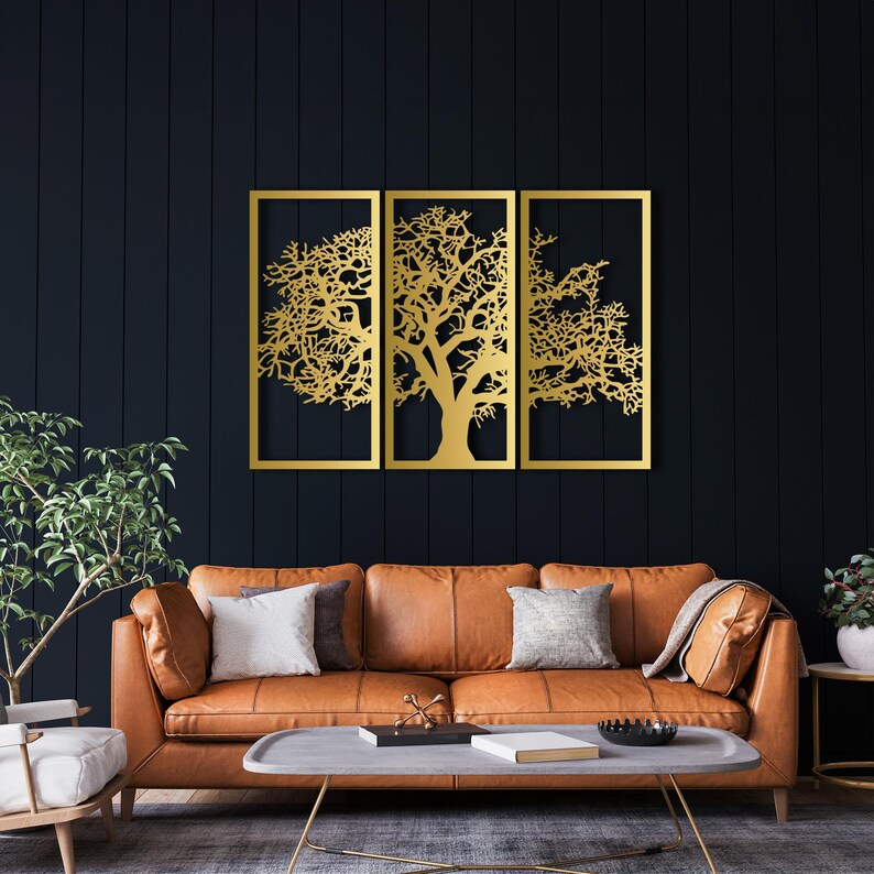 Black Metal Tree of Life Wall Art - Triptych Modern Sculpture - Etsy