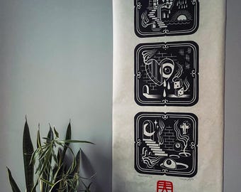Linocut "three dark pictures"