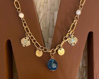 Arabian Turqoise Beauty gold tone charm necklace