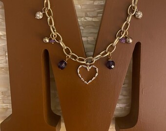 Love is Timeless gold tone cubic zirconia heart charm necklace