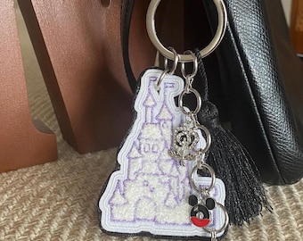 Disney Inspired Fuzzy/Faux Leather Cinderella’s Castle Bag Charm/Keychain