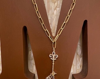 Disney Cinderella Carriage Necklace, Rhinestone Key Charm