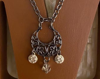 Vintage Gunmetal Charm Necklace: Unique Wearable Art