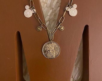 Most Magical Cinderella’s Castle inspired bronze/gold tone paper clip coin charm necklace