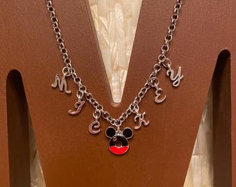 Mickey Mouse Inspired Charm Necklace, Silver Tone, Disney Gift