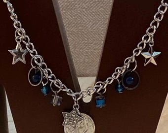 Thun…Der! Dallas Cowboy Cheerleaders inspired silver tone blue and stars charm necklace