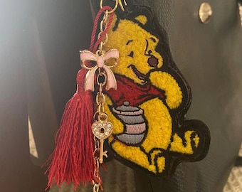 Disney inspired/Winnie the Pooh Fuzzy/Faux Leather Bag Charm/Keychain