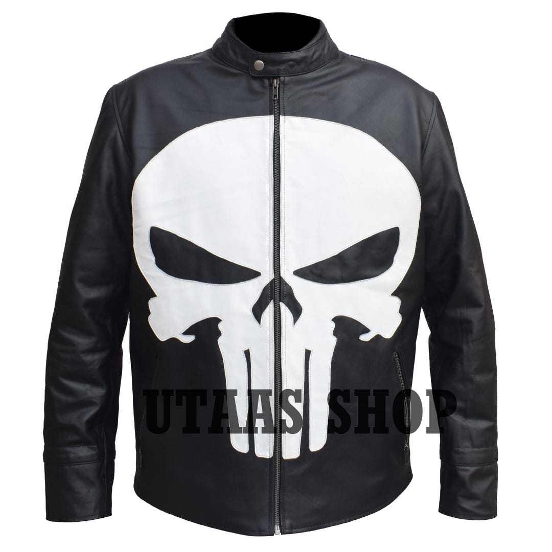 Intimidating Jacket Punisher Skull Leather Jacket Anti Hero Real Black Leather Jacket ...