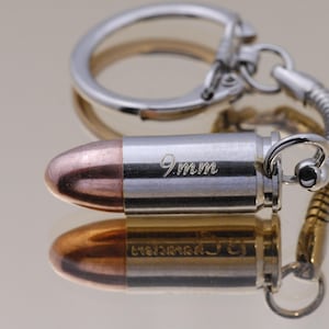 Bullet Keychain 9mm - personalized and engraved with your text - engraved bullet gift for shooters or gamers - Gift Box INCLUDED