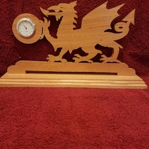 Dragon clock, scroll saw cut from oak wood