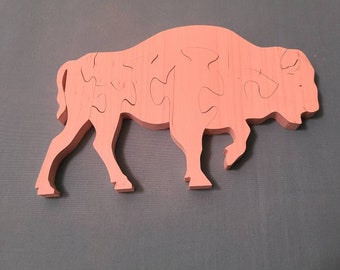 Wood puzzle, Buffalo puzzle cut from maple, hand crafted with a scroll saw