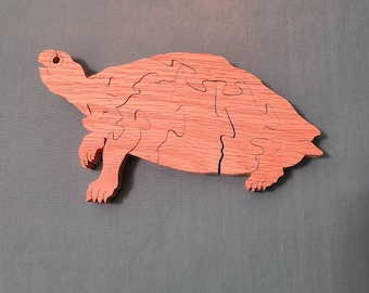 Turtle puzzle cut from oak with a scroll saw,  hand crafted
