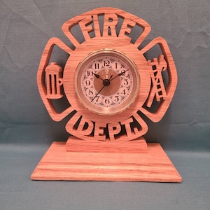 Fireman clock cut from oak with a scroll saw