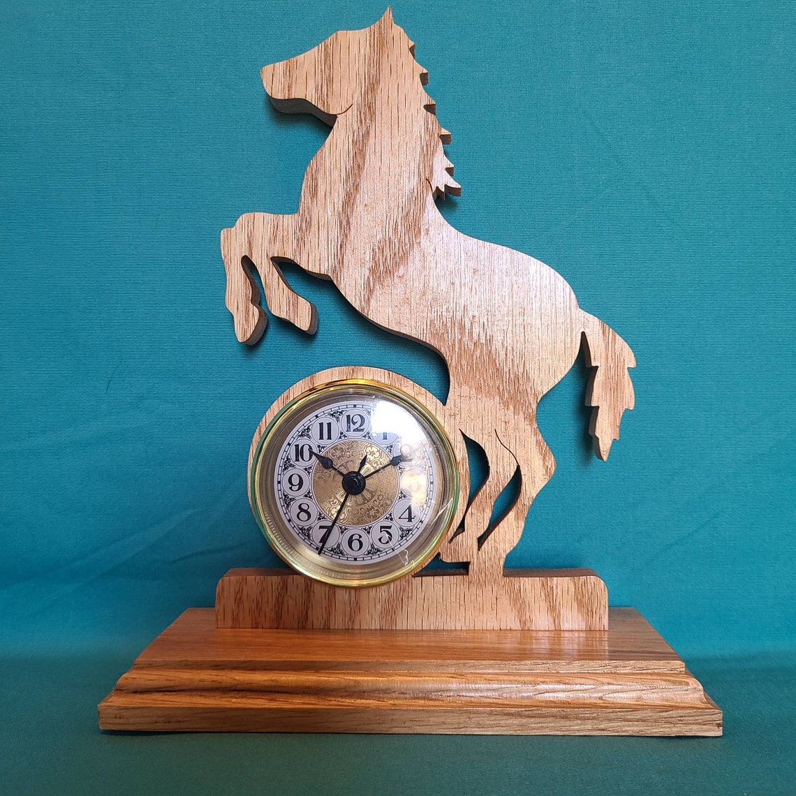 Large Rearing Horse Clock Cut From Oak With a Scroll Saw Etsy