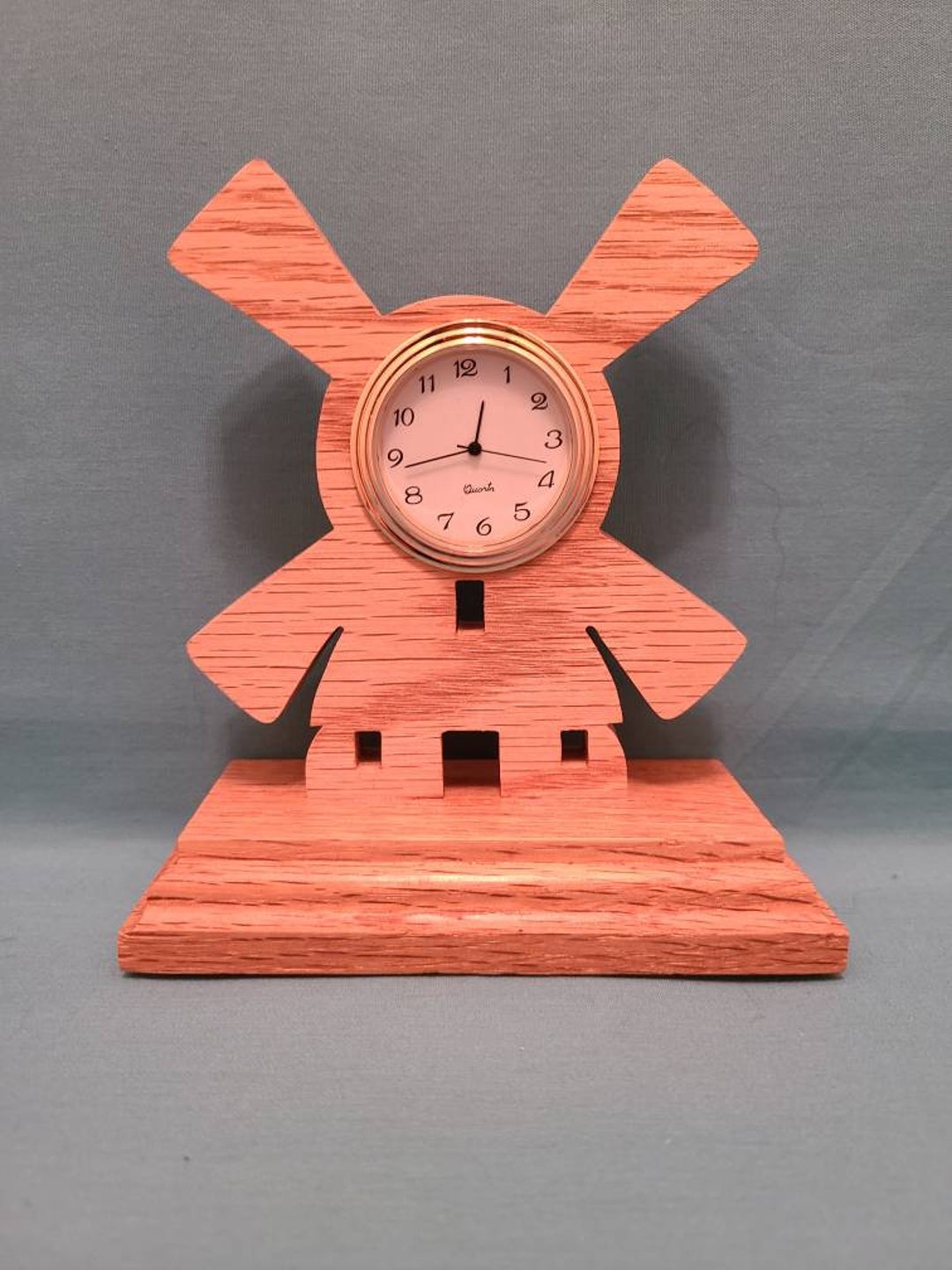 Small Windmill Clock Cut From Oak With a Scroll Saw Etsy